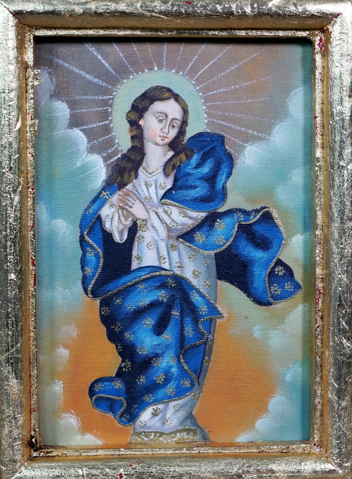 Virgin Immaculate Conception Retablo Milagros Original Painting Mexican Folk Art