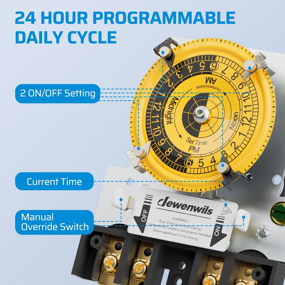 24Hr Mechanical Timer Switch 40A 2HP SPST Pool Pump Replacement Mechanism T104M