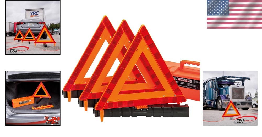 DOT Approved Reflective Warning Triangles - 3 Pack, High Visibility Safety Kit