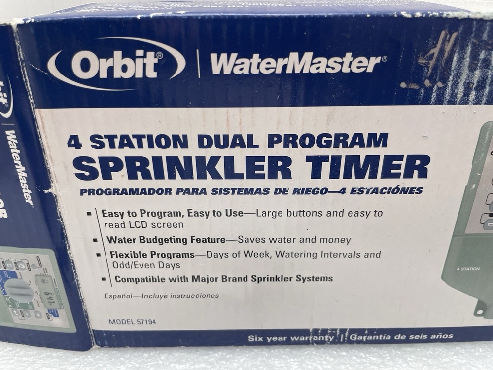 ORBIT WATER MASTER 4 STATION SPRINKLER TIMER DUAL PROGRAMS LCD INDOOR MOUNT