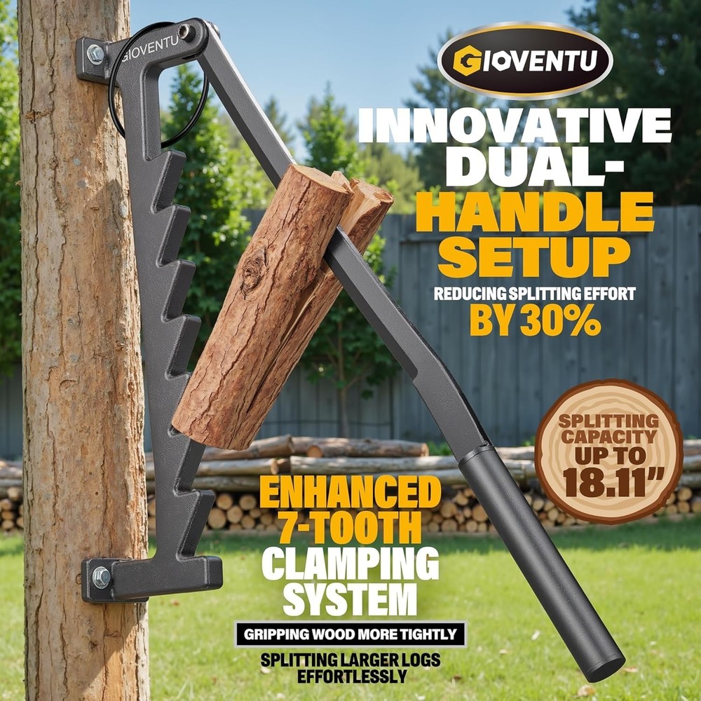 Wall Mounted Firewood Splitter with 7 Teeth / Dual Handle / Portable