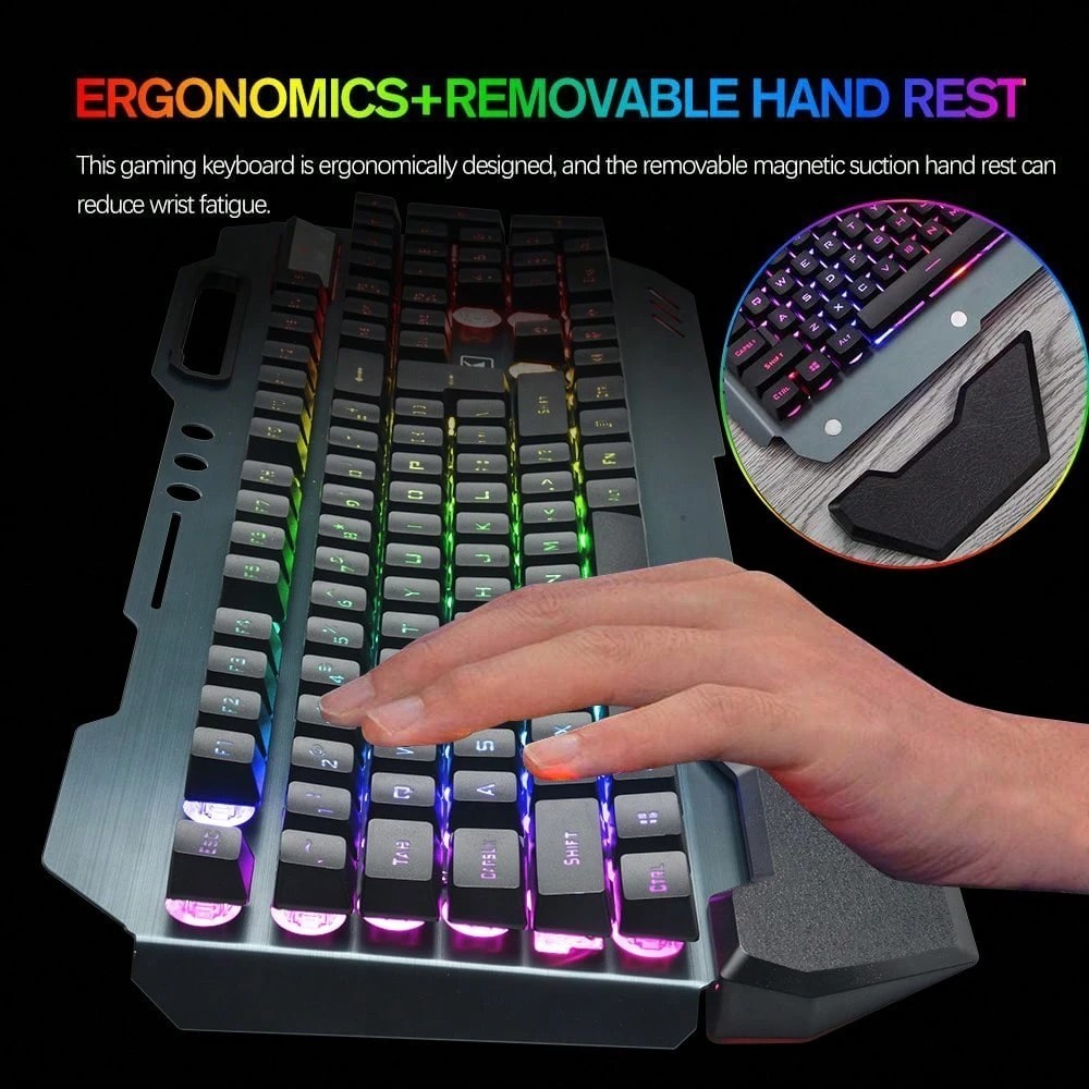 Wireless Gaming Keyboard and Mouse Combo Rainbow Backlit Metal Rechargeable PC