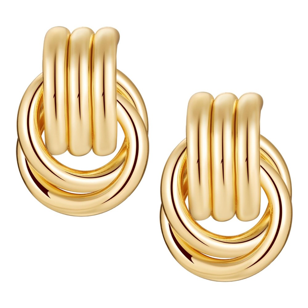 Knot Link Circle Geometric Drop Dangle Earrings, Circle Geometric Drop Dangle...