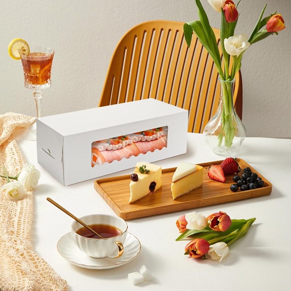 30 Pack Roll Cake Boxes 10.8''X4.4''X4'' Pumpkin Container with Window
