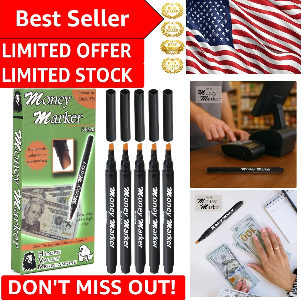 Compact 5-Pack Money Marker Pens - Chisel Tip Design for Quick Bill Detection