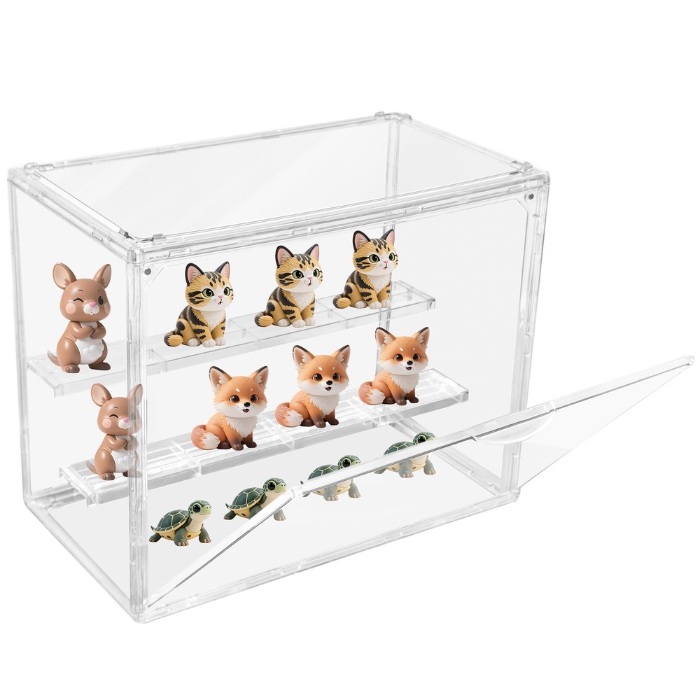 2X Clear Acrylic 3 Tier Figure Display Case with 2 Movable Plates Stackable Show