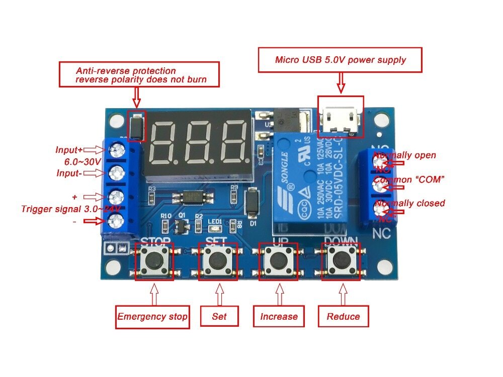 6-30V Relay Module Switch Trigger Time Delay Circuit Timer Cycle Adjustable