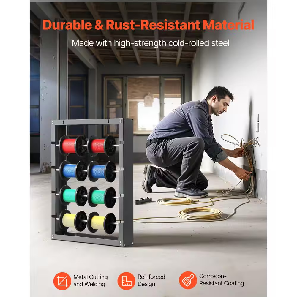 Wire Spool Rack 4-Adjustable Rods Cold-Rolled Wire Spool Holder Wall Mounted Wir