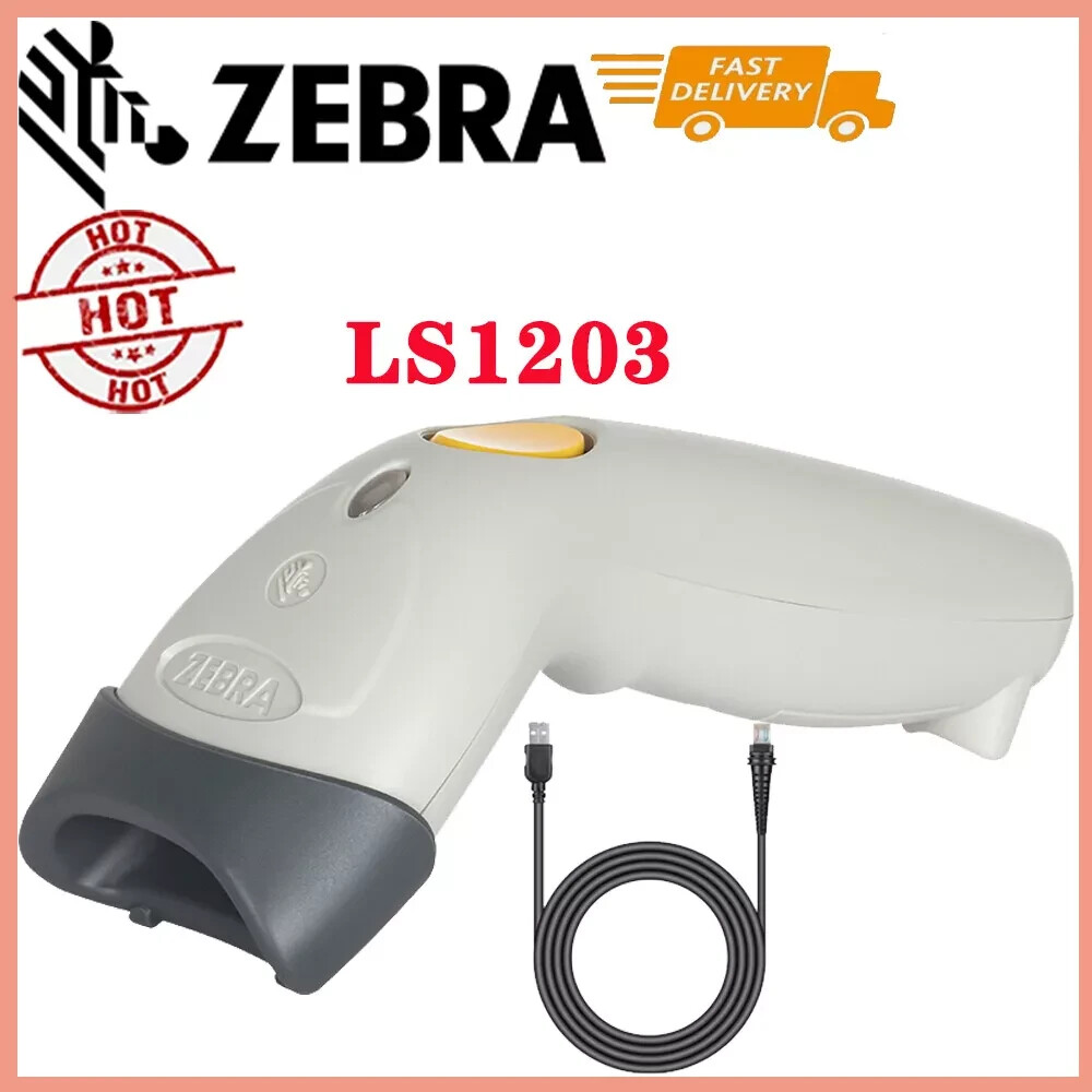 Zebra LS1203 Handheld Barcode Scanner & Stand PLUS USB CABLE