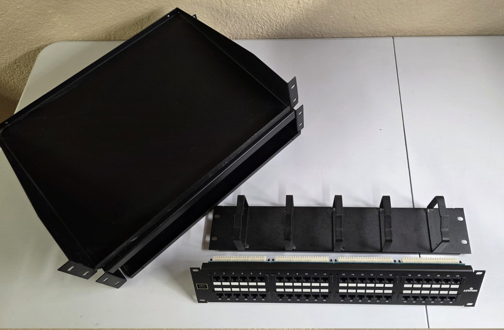19" Network Rack Cat5 48 Port Patch Panel, (3) Shelves, Cable Holder