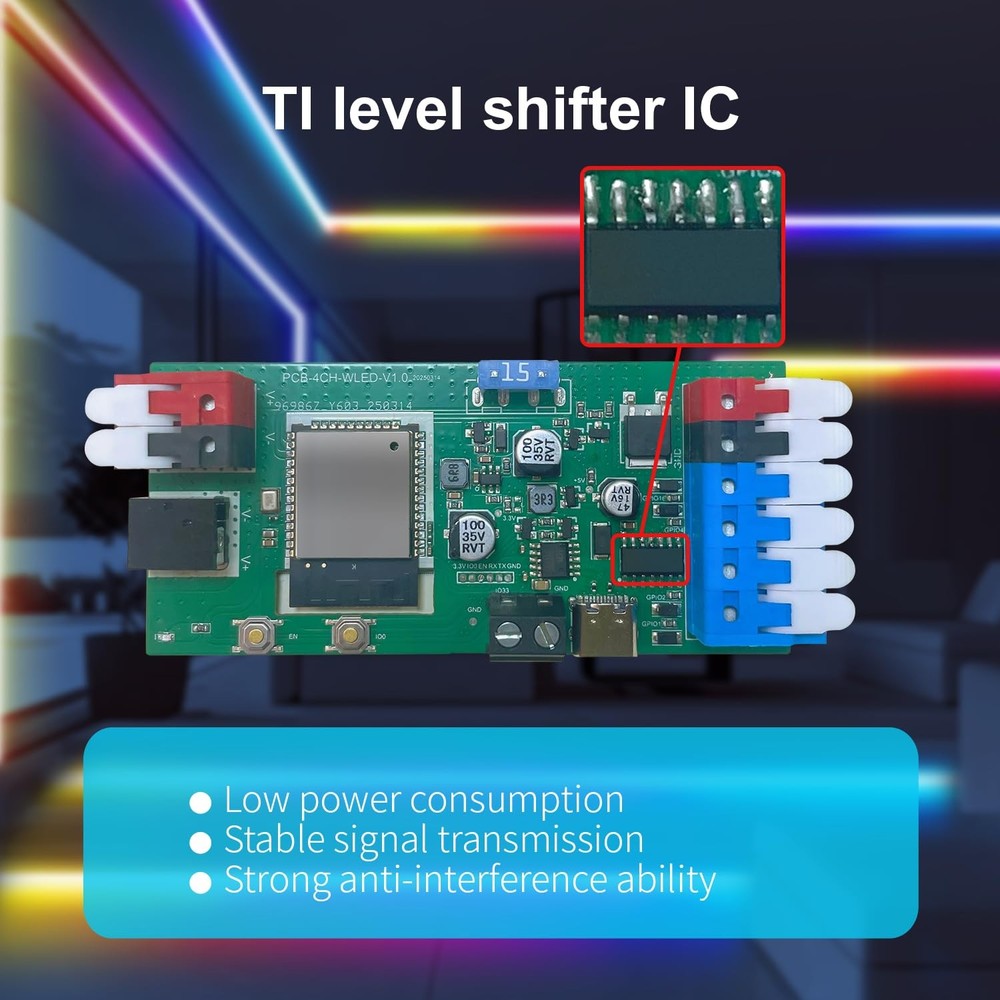 ESP32 WLED Controller 4 Channel Outputs 15A Fuse Link TI Level Shifter UART D...
