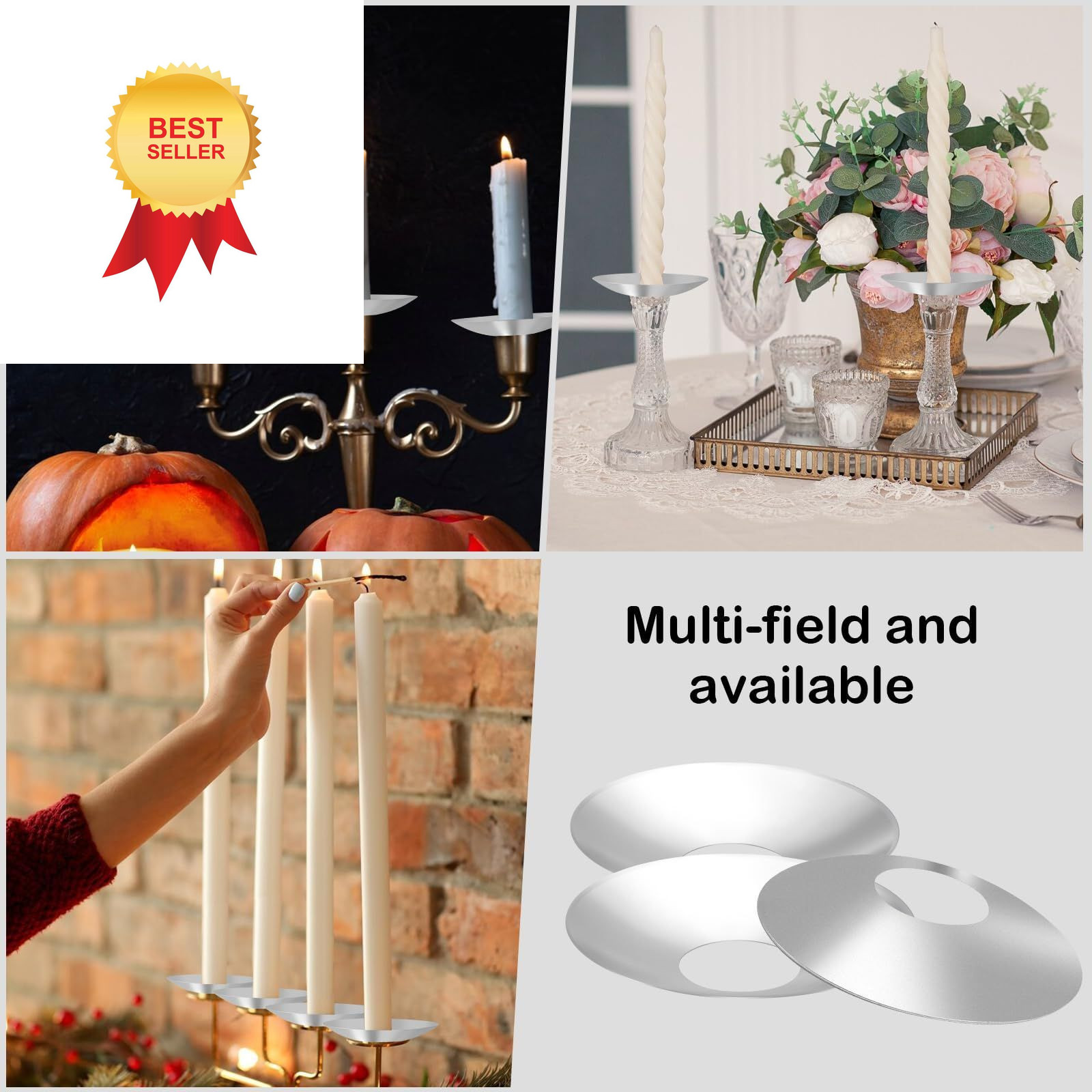 12 Pieces Metal Silver Candle Bobeches Round Drip Guards Taper