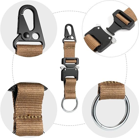 Tactical Keychain with Heavy Duty Quick Release Metal Buckle EDC Gear Clip Ring