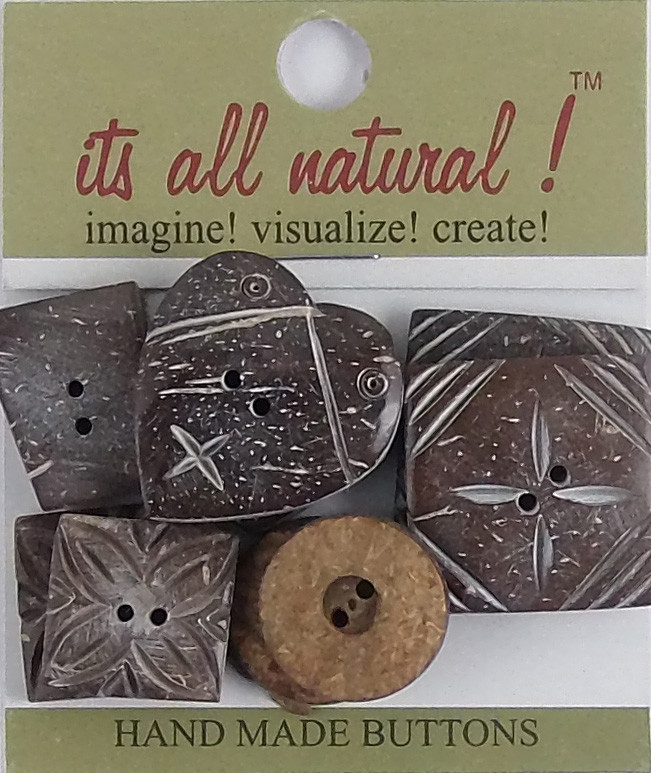 Handmade Natural Coconut Buttons - Natural - Assorted Sizes - Value Pack 10 pcs