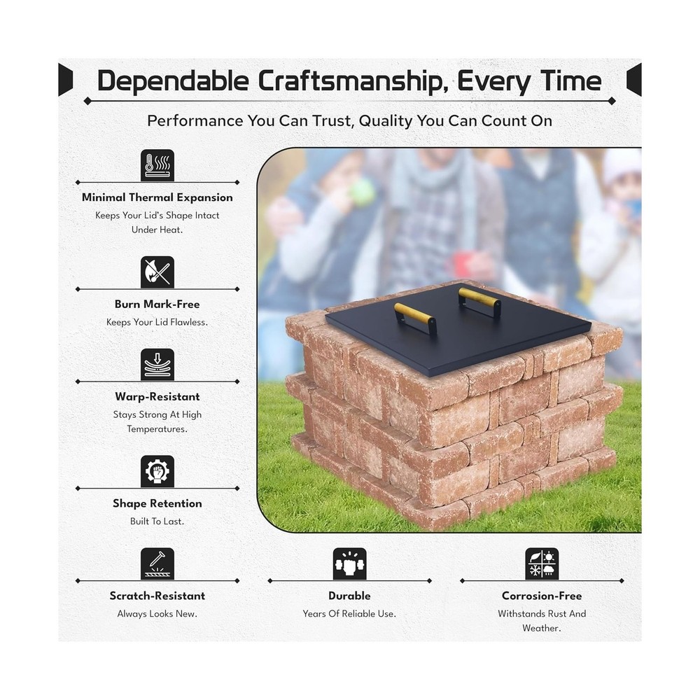 Febtech -28" Square Fire Pit Snuffer Lid - Carbon Steel FirePit Pan Lid for 2...