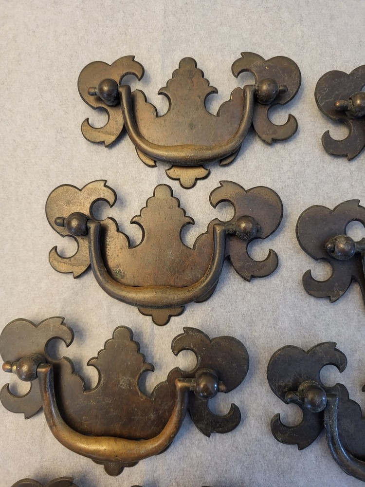 Flat Bat Drop Bail Pull Handle Solid Dark Aged Brass 2-1/2" Centers 10 Vintage