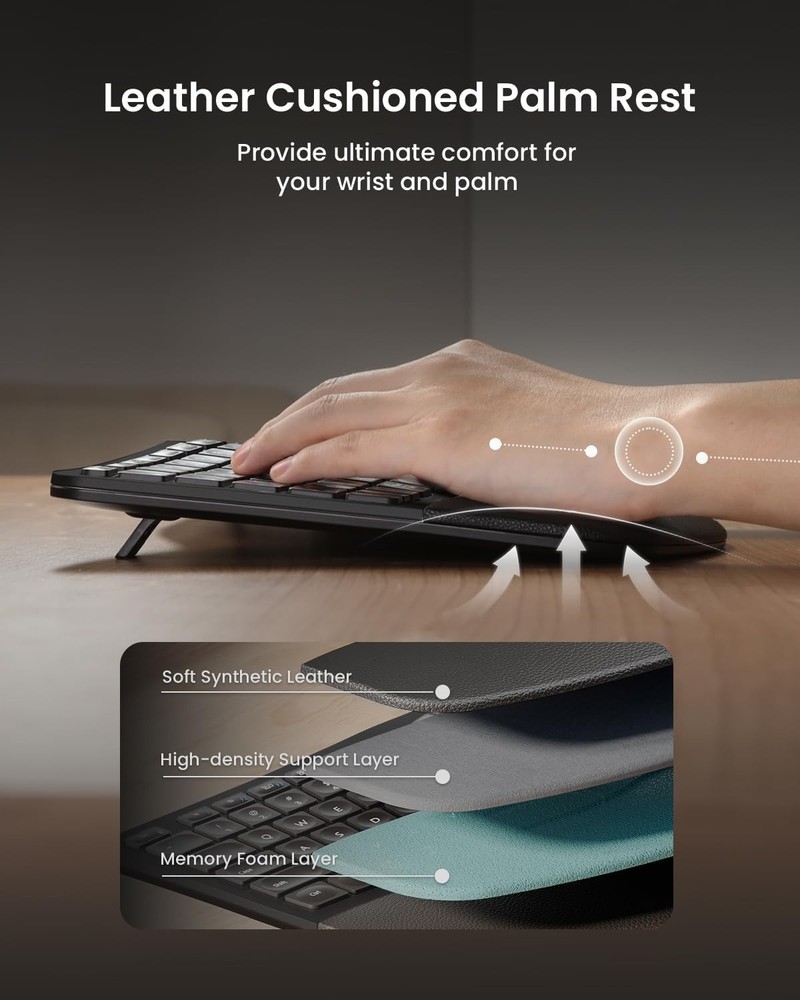 ProtoArc Ergonomic Wireless Keyboard Mouse, EKM01 Plus Full Size Ergo Bluetooth