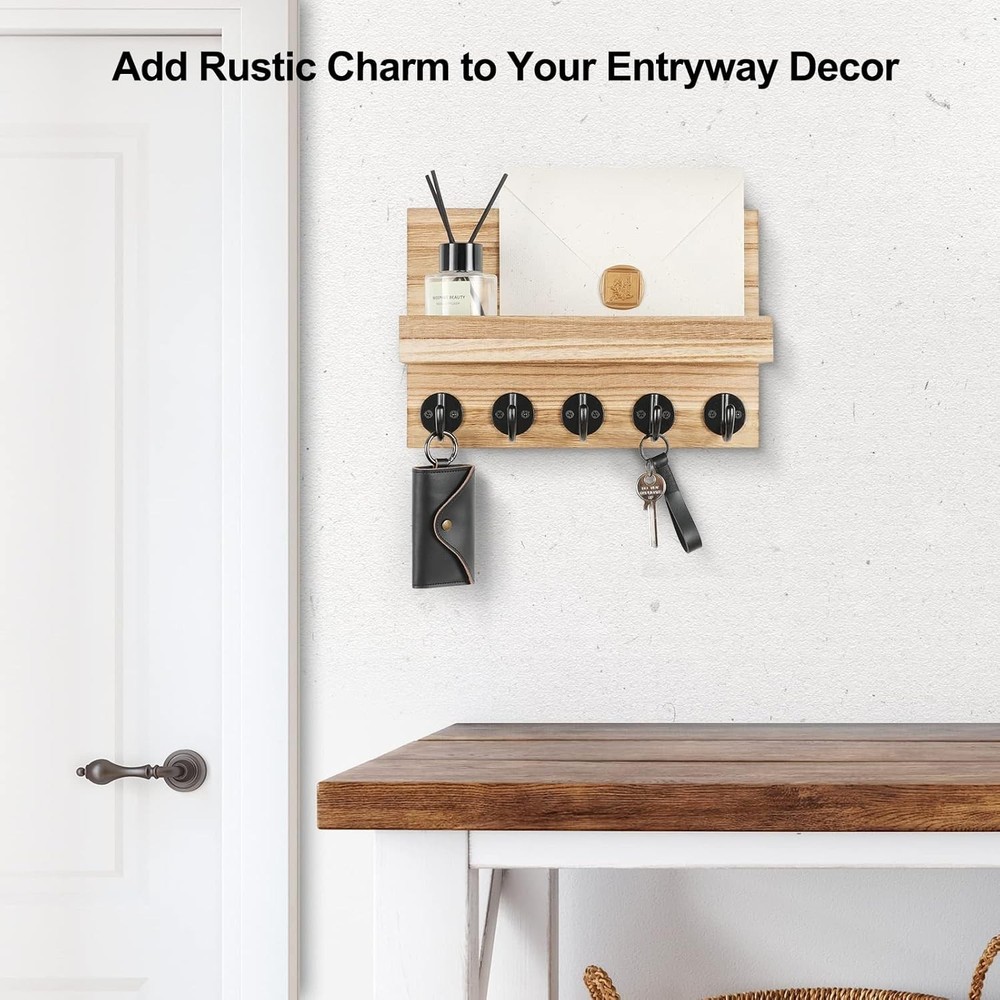 Unique Rustic Key Holder for Wall, Decorative Hooks for Keys and Leashes
