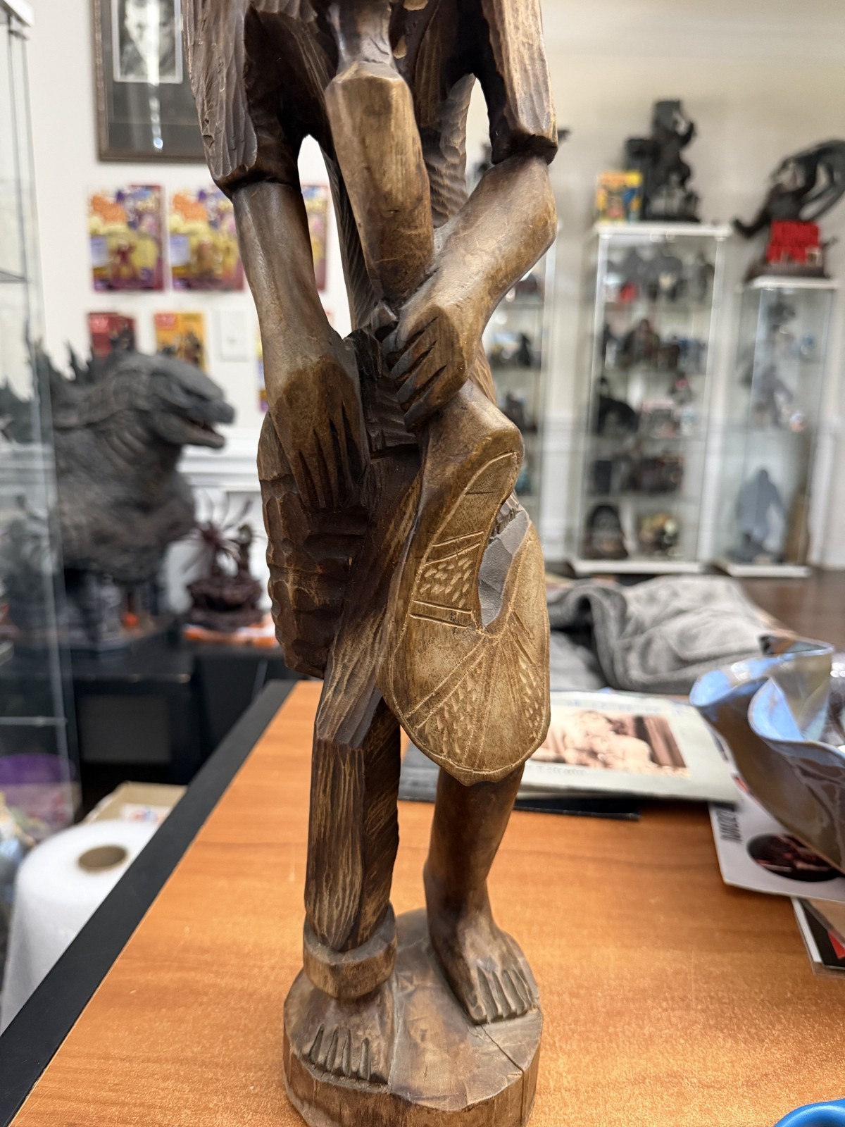 African Wood carved art Tribal 23 inch Man Smoking pipe healer