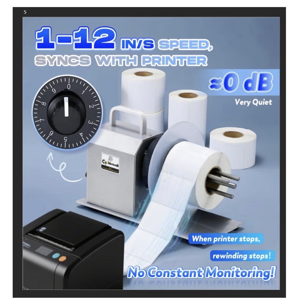 CGOLDENWALL Compact Quiet Automatic Label Rewinder Machine Bidirectional Coreles