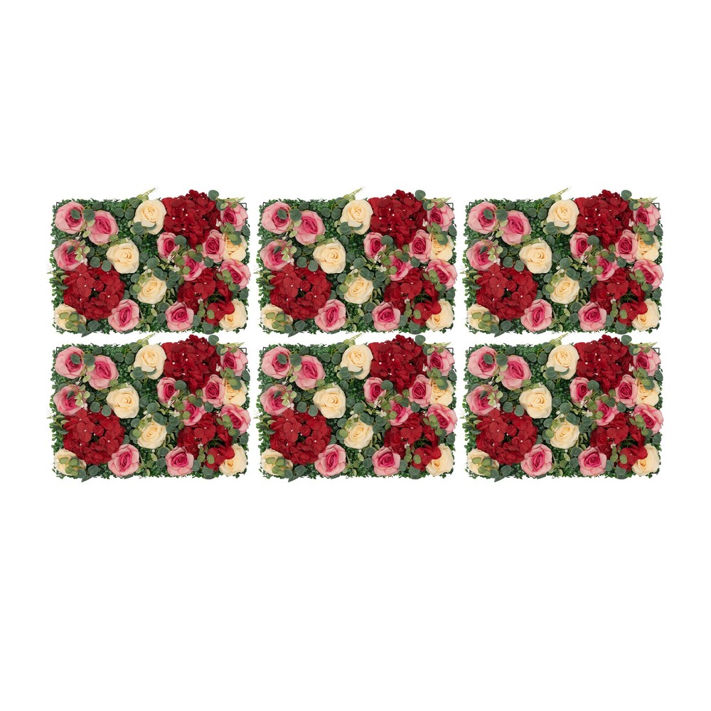 6Pcs Artificial Flower Wall Panel Backdrop Wedding Rose Hydrangea Flower Decor