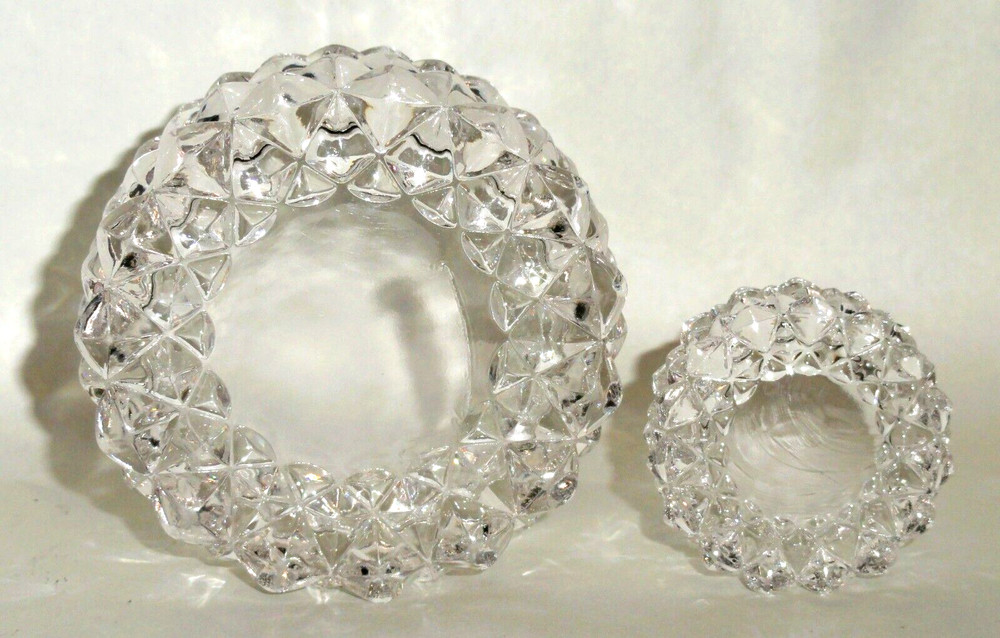 Vintage Master & 6 Open Salt Cellars ~ EAPG Diamond Quilted Hobnail ~ Clear