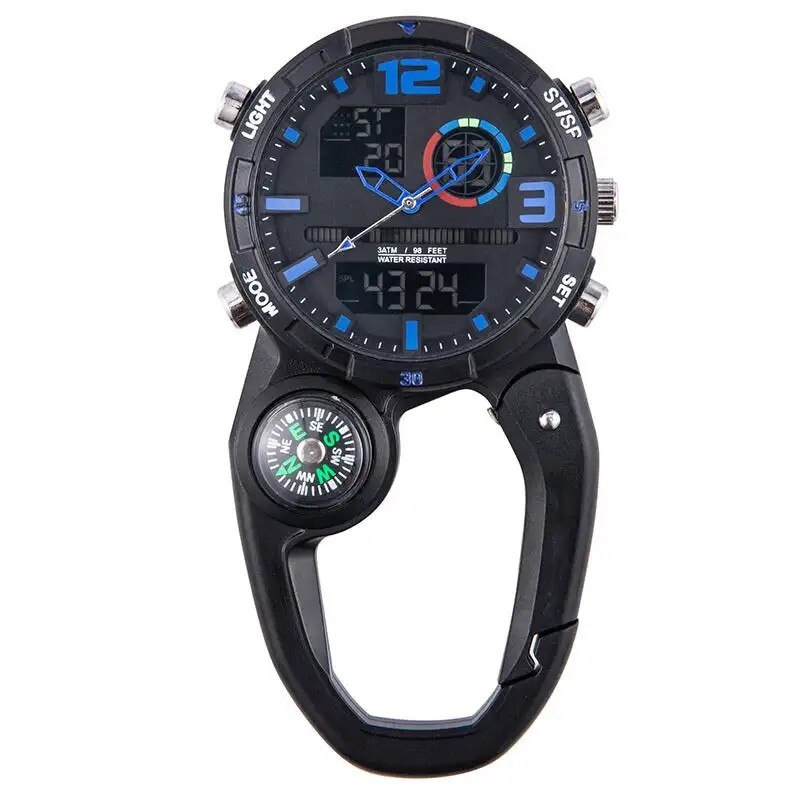 BACKPACKER'S MULTIFUNCTION QUARTZ ANALOG/DIGITAL WATCH/CARABINER COMPASS MORE!
