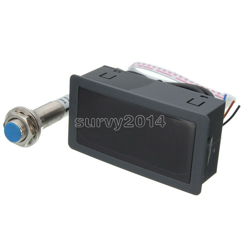 Tachometer 4 Digital LED Tach RPM Speed Meter With Hall Proximity Switch Sensor