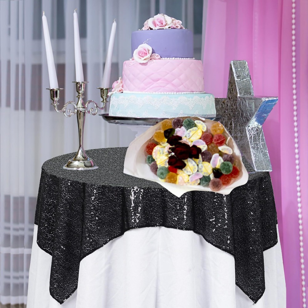 Square Tablecloth-50 x 50-Inch Tablecloth Black Wedding Tablecloths Sequence ...