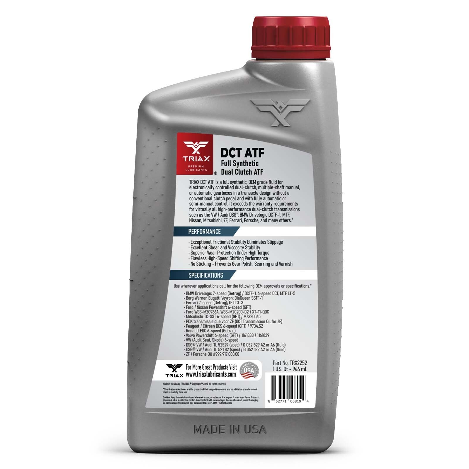TRIAX DCT ATF Dual Clutch Full Synthetic, Lifetime Fill (1 Quart)