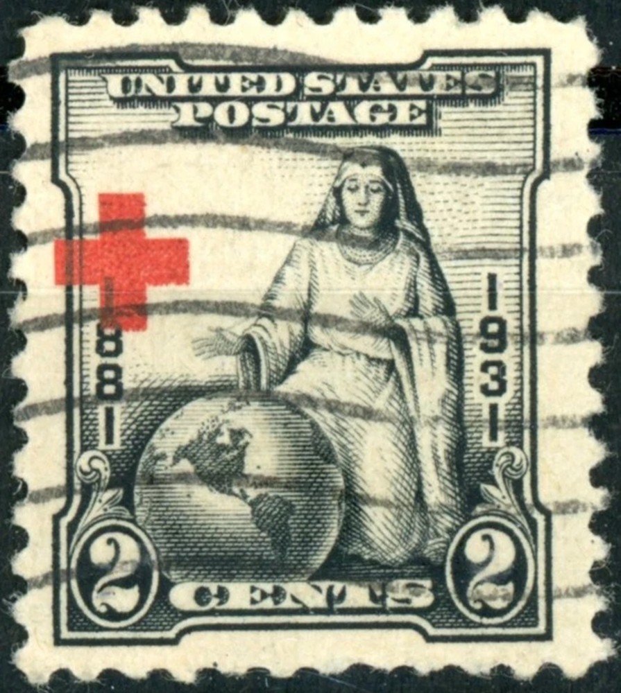 702 - DRAMATIC VIGNETTE SHIFT in RED CROSS - BEYOND the FRAME - POSTALLY USED !!