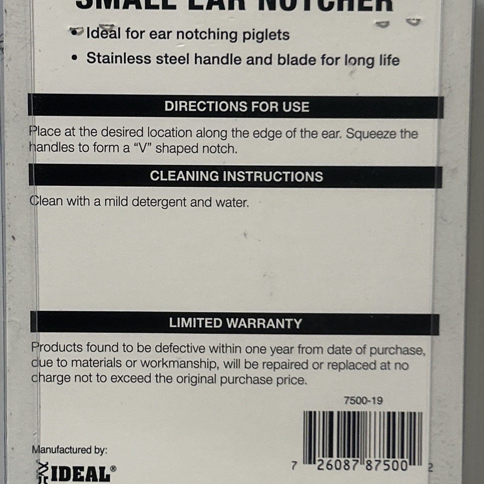 Producer's Pride Small Ear Notcher Piglets Stainless Steel Blade/326j