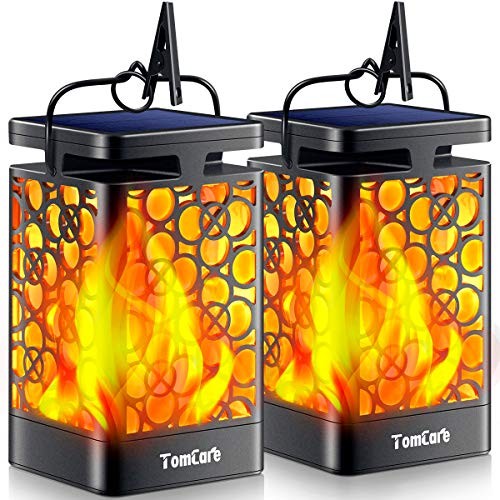 Solar Lanterns Outdoor Upgraded Flickering Flame 2 Pack Black Circle Pattern