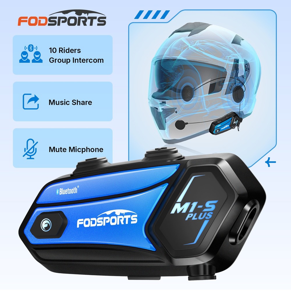 M1-S Plus Motorcycle Intercom Helmet Bluetooth Headset 10 Riders Interphone FM