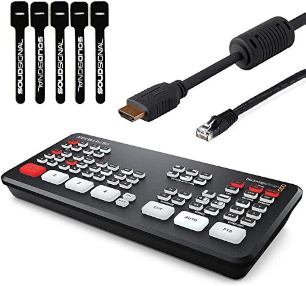 ATEM Mini Pro ISO HDMI Live Stream Switcher Bundle with 6’ HDMI Cable, 7’ Cat5E