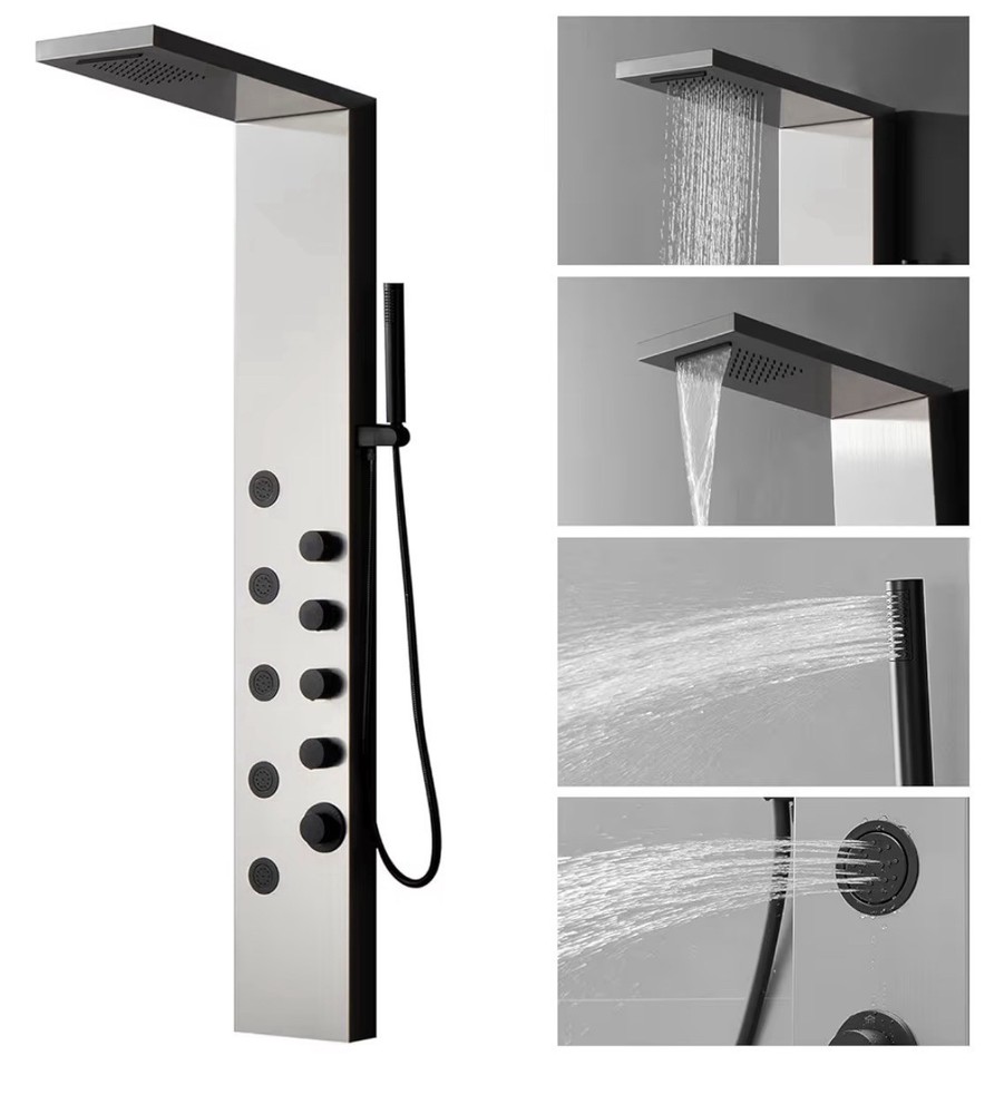 Luxury Stainless Steel Shower Panel System w/ Rainfall, Waterfall & Handheld