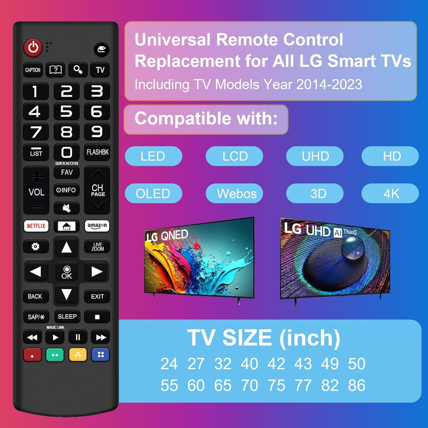 New Replacement TV Remote AKB75095307 For LG All Model LCD LED OLED Smart TV