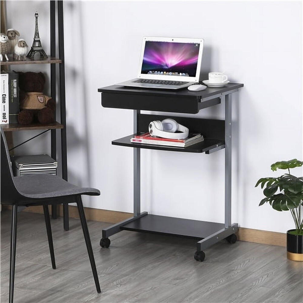 Rolling Computer Desk W/ Shelves Drawer Mobile Office Table Multi-Functional New