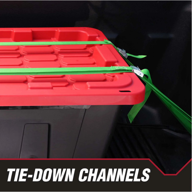Hyper Tough 27 Gallon Snap Lid Plastic Storage Bin Container, Black with Red Lid