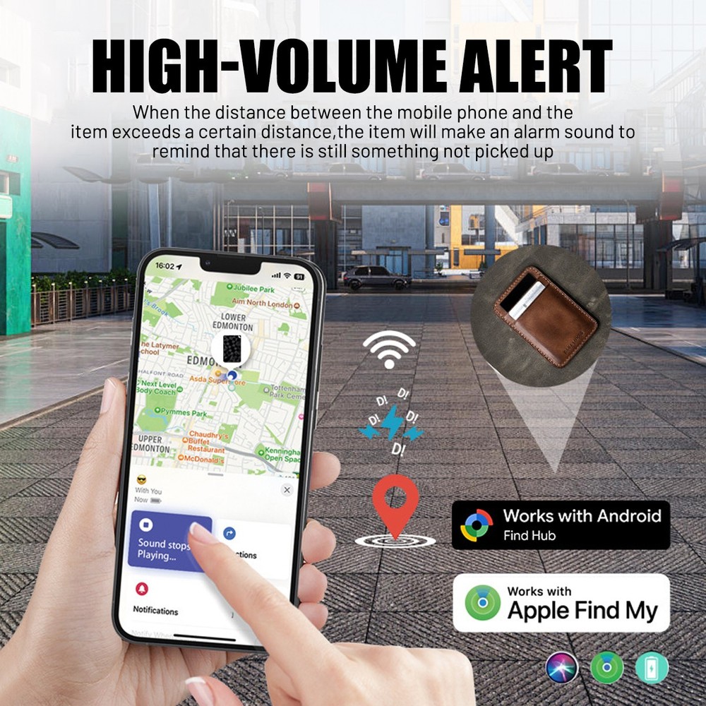 Black Wireless Charging Smart Card Tracker ABS Wallet Tracker Tracking Device