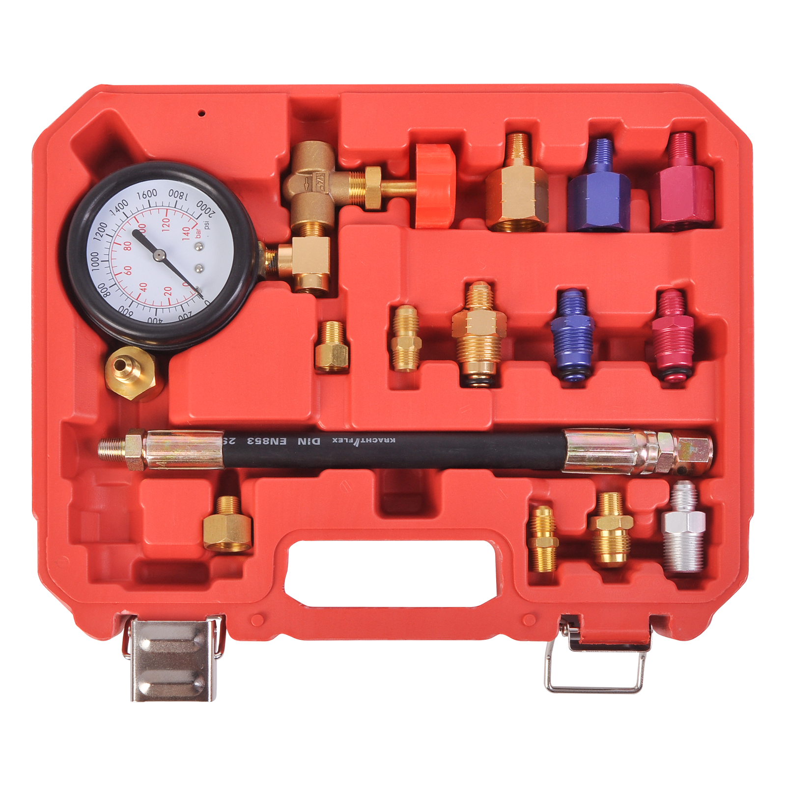 Universal Power Steering Pressure Tester With 13 PC Adapters 2000 psi / 70 bar