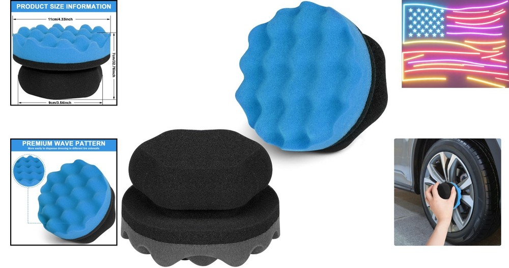 2 Pack Large Tire Shine Applicator Pad, Tire Hex Grip Applicator, Reusable Ca...