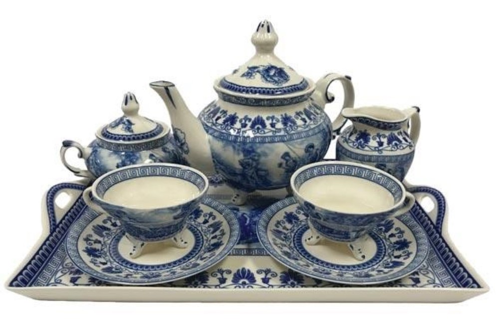 Victorian Trading NIP Liberty Flow Blue Tea Set Transferware Elegance 17A