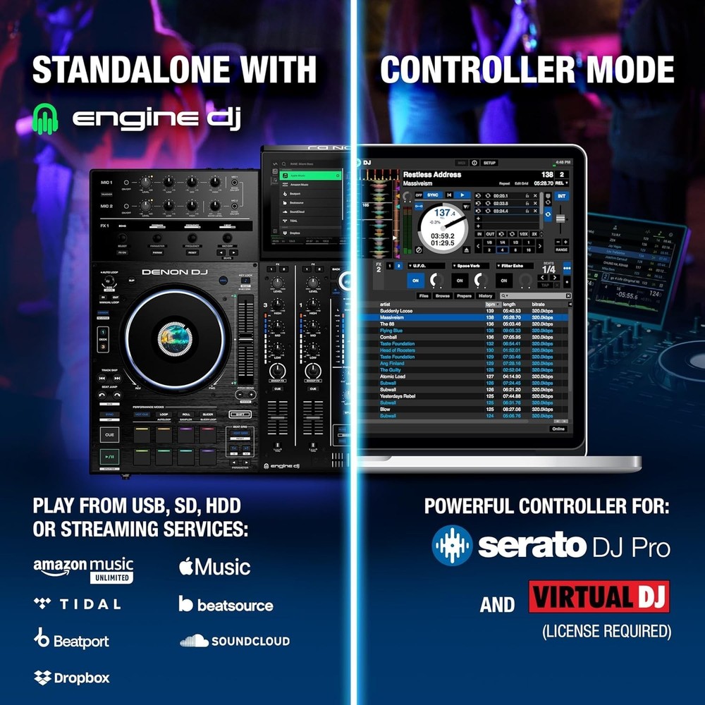4-Deck Prime 4+ DJ Controller with Wi-Fi Streaming & Dynamic Drop Sampler Mixer