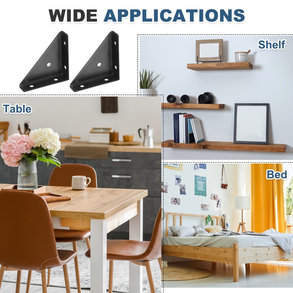 4 Hinged Angles 66mm x 66mm Carbon Steel Black Triangular Angles