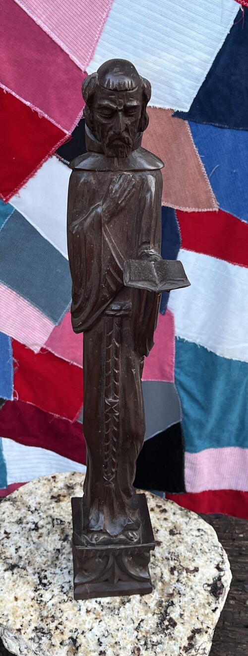 Vintage Saint Dominic Statue Hand Carved Mexico Monterrey Artist Signed 20”