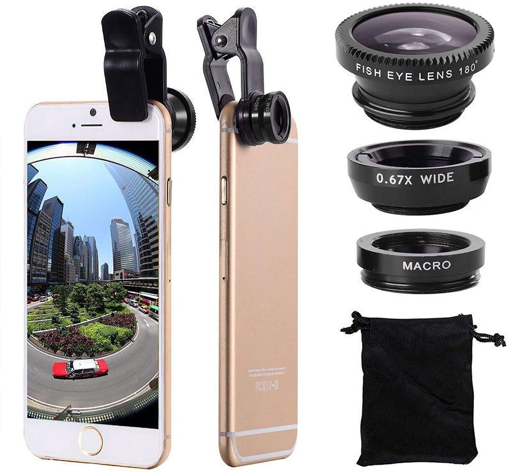 3-In-1 Fish Eye Wide Angle Macro Clip Camera Lens Attachment for iPhone Android