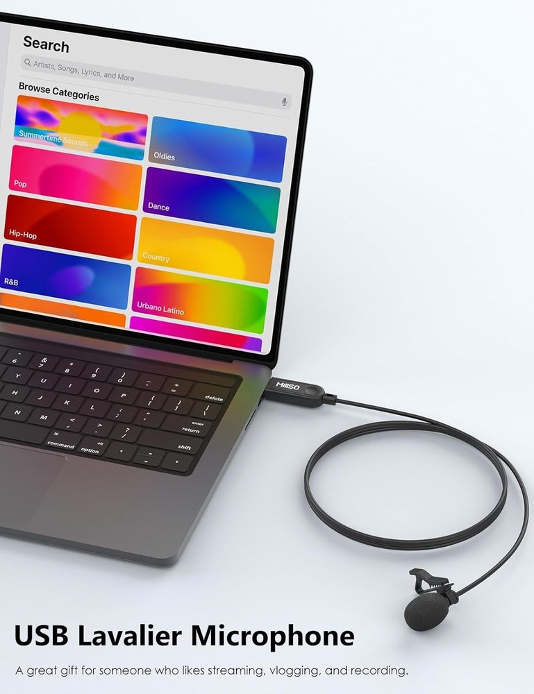 USB Omnidirectional Lavalier Microphone 2M Plug & Play for PC/Mac US