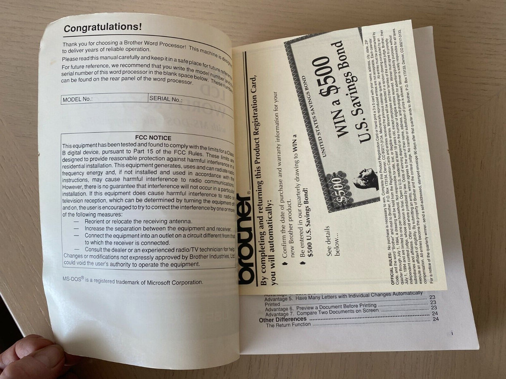 Brother LCD Word Processor Manual ms-dos instruction Guide circa 1994.