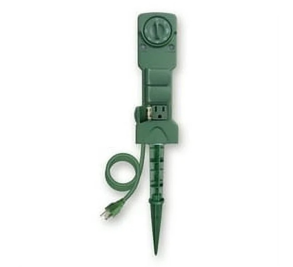 Holiday Time 3 Outlet Power Stake with Timer 6 Ft Cord Light Sensor